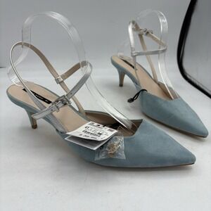 Zara Basic Shoes Womens Size 10 Blue Green Teal Pointed Open Pump Slingback Heel
